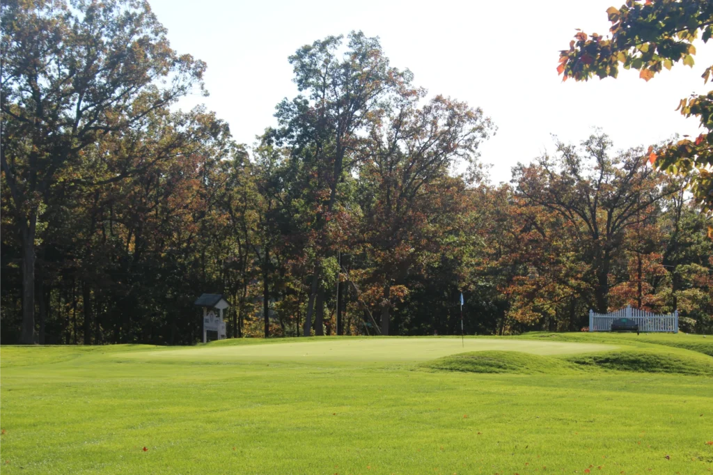 Hole 8 green next to Rt 322 through Philipsburg pa. Fall golf course picture of the Philipsburg Elks Lodge & Country Club